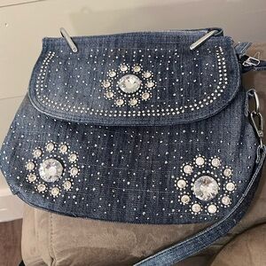Denim rhinestone purse